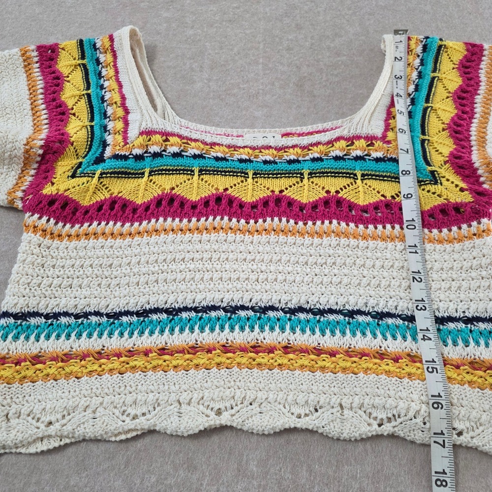 POL Crochet Top Sz S Cropped Open Knit Flutter‎ Boho Cottagecore Hippie Granny - Picture 9 of 13